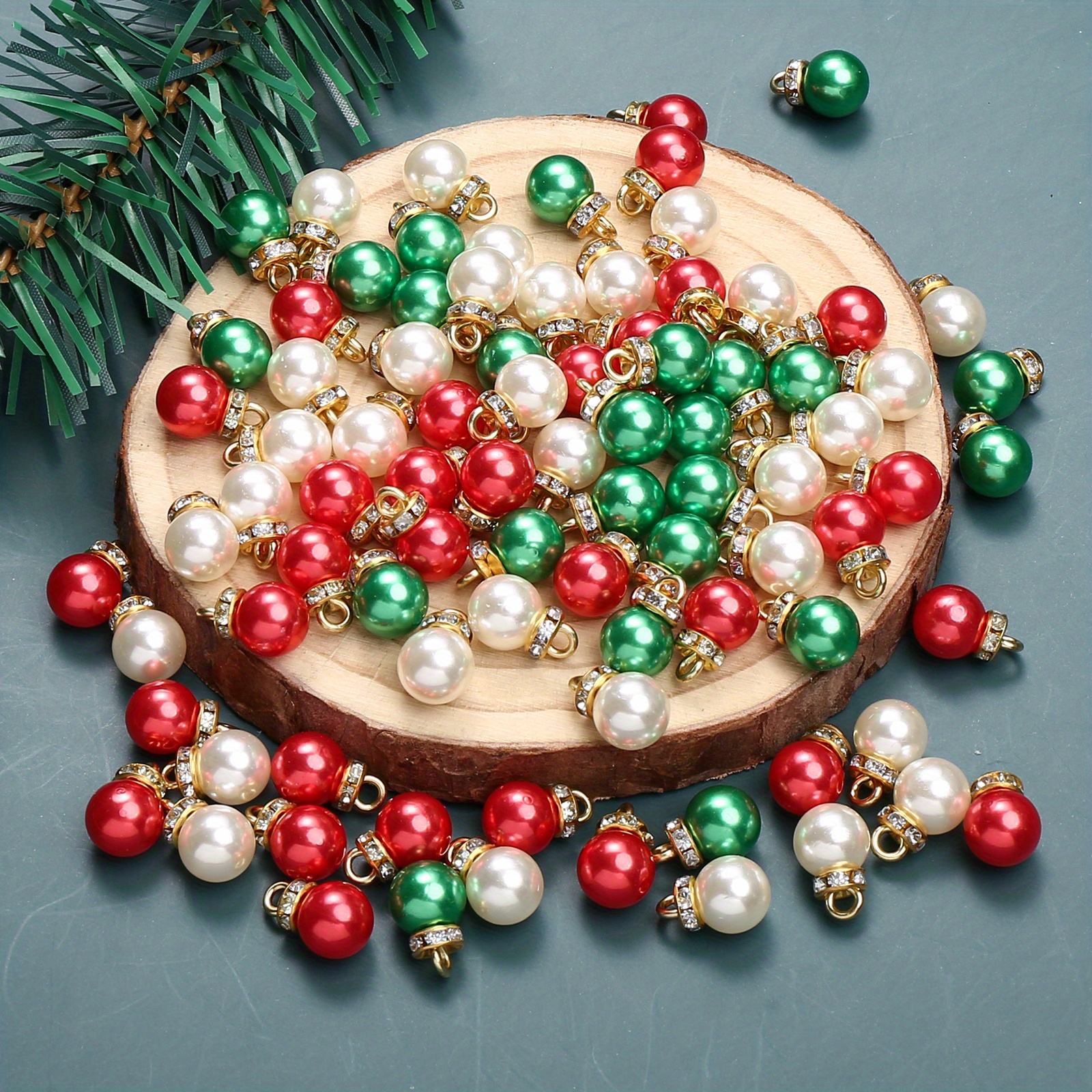 

20-pack Acrylic Christmas Charms - Red, White, & Green Pendants For Making, Handmade Bracelet & Necklace Craft Decorations