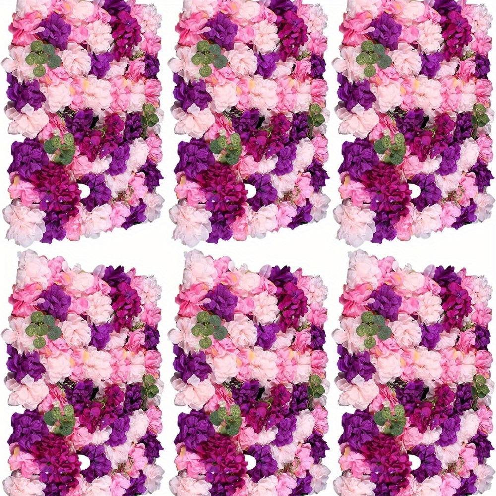 Image of 6pcs 24" X 16" Artificial Flower Wall Panel Background, 3d Pink+purple Silk Dahlia Hydrangea Flowers Wall Backdrop For Wedding Photo Backdrop Wall Decor