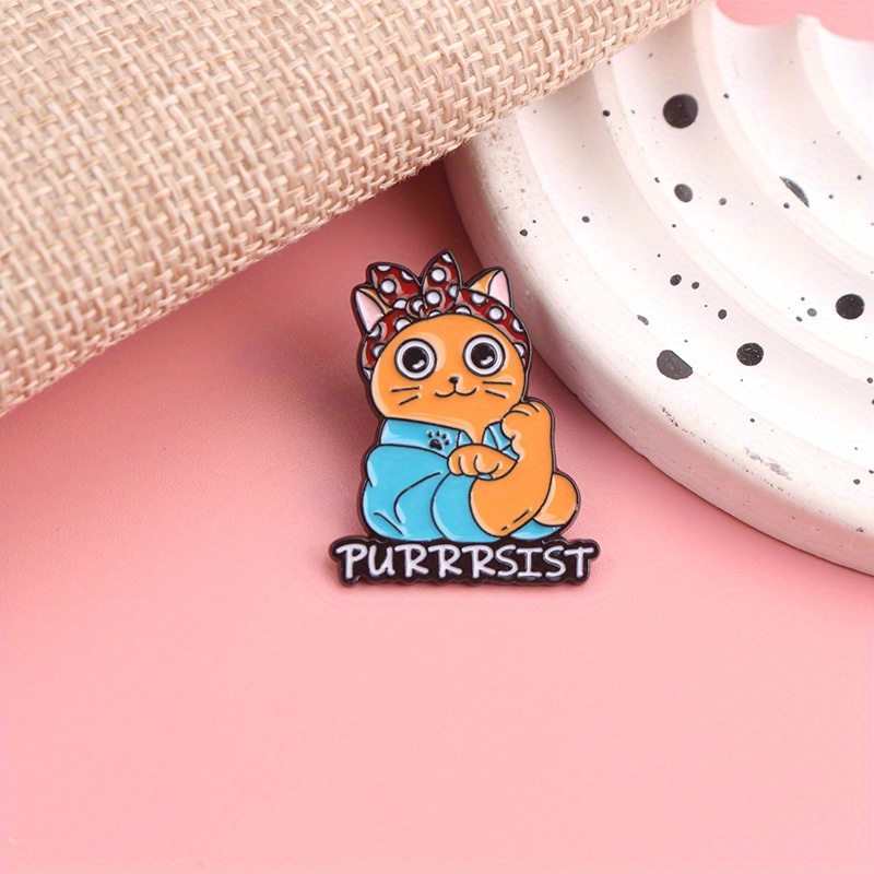 

- Alloy Cat Brooch Inspirational - "purrrsist" Enamel Pin For Clothing And Bag Decoration