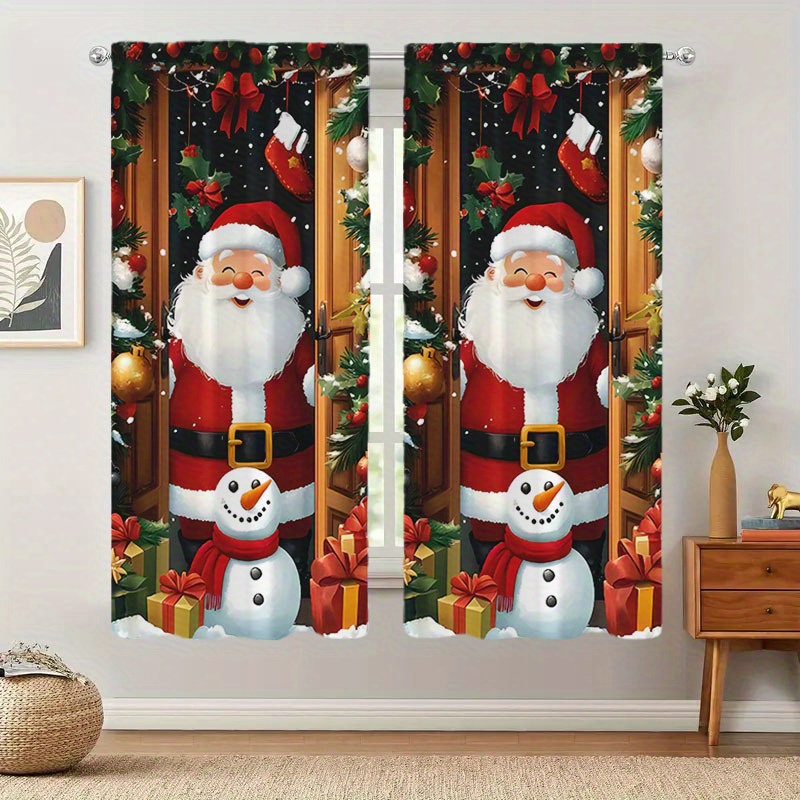 

2pcs Christmas Curtains, & Snowman , Polyester, , , , -, For , , , , Study Decor