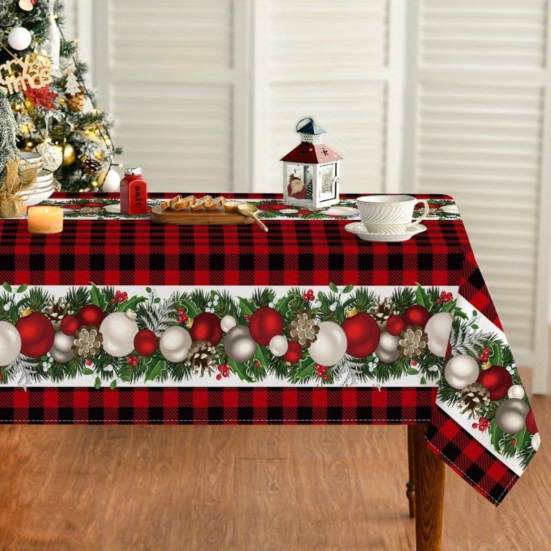 

Christmas Tablecloth With Balloon & Design - Polyester, Rectangular Holiday Decor For Dining Room