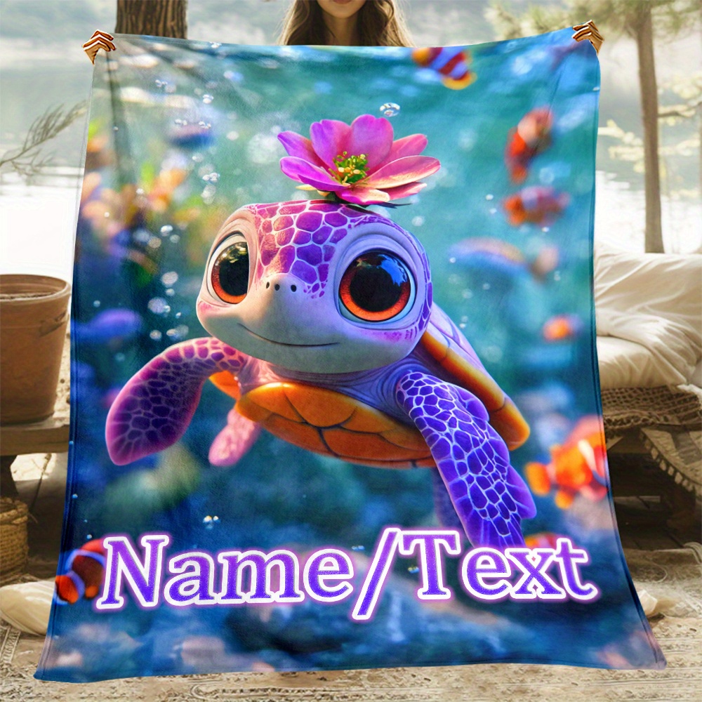 

Personalized Sea Turtle Cartoon Blanket - Soft, Warm Flannel For Camping, , Hiking & Home Use - Custom Name/text Option - Perfect Gift For , Turtle Decor