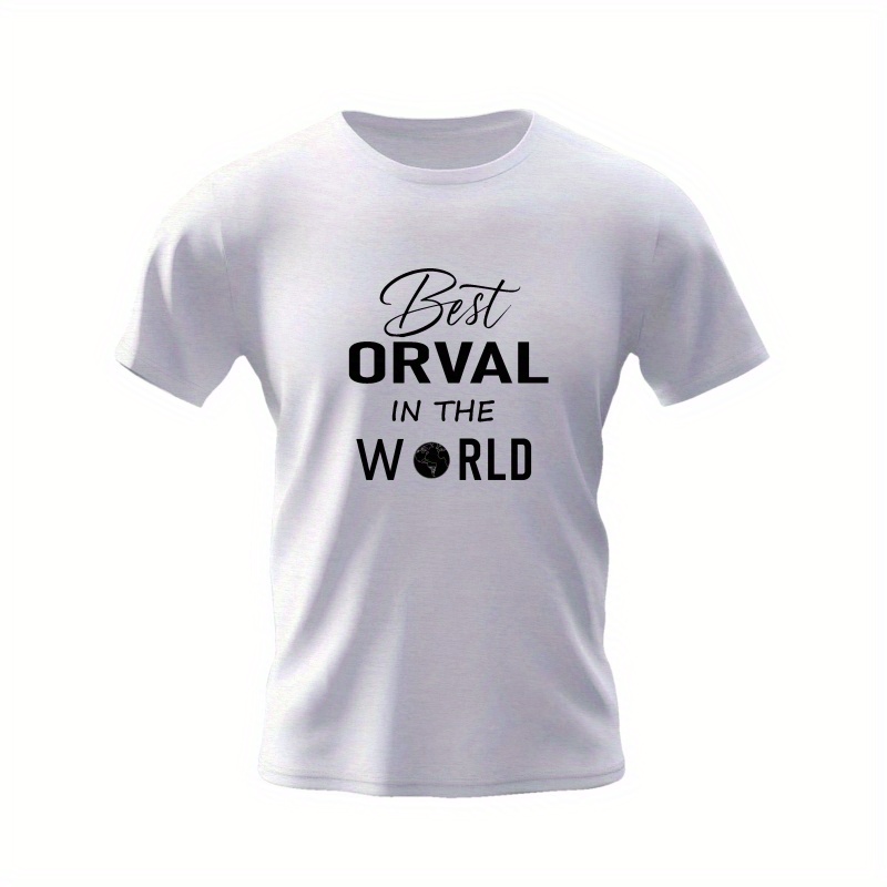 

Men's Casual Crew Neck T-shirt With "best Orval In The World" Print, 100% Polyester Knit Fabric, Stretch, Regular Fit, Geometric Pattern, Summer Short Sleeve Tee - 150gsm