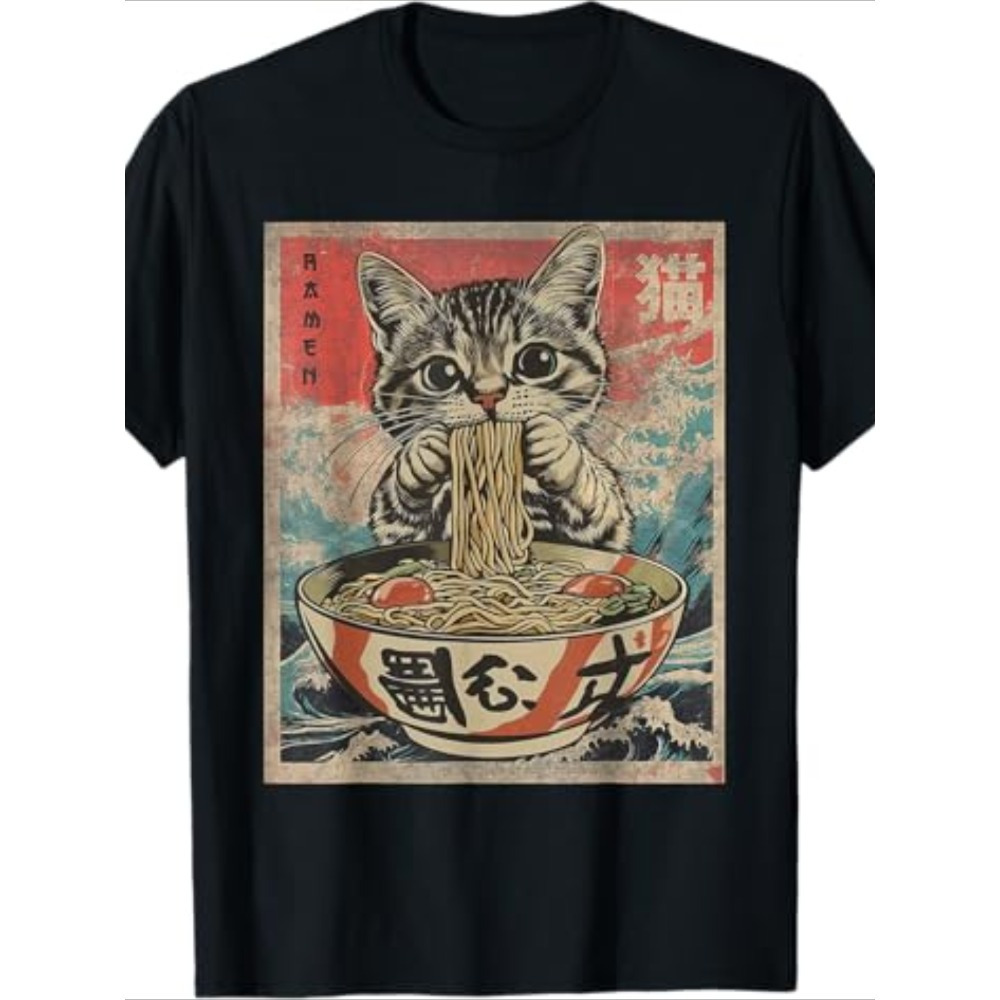 

Cat Eating Japanese T--220g100% T-