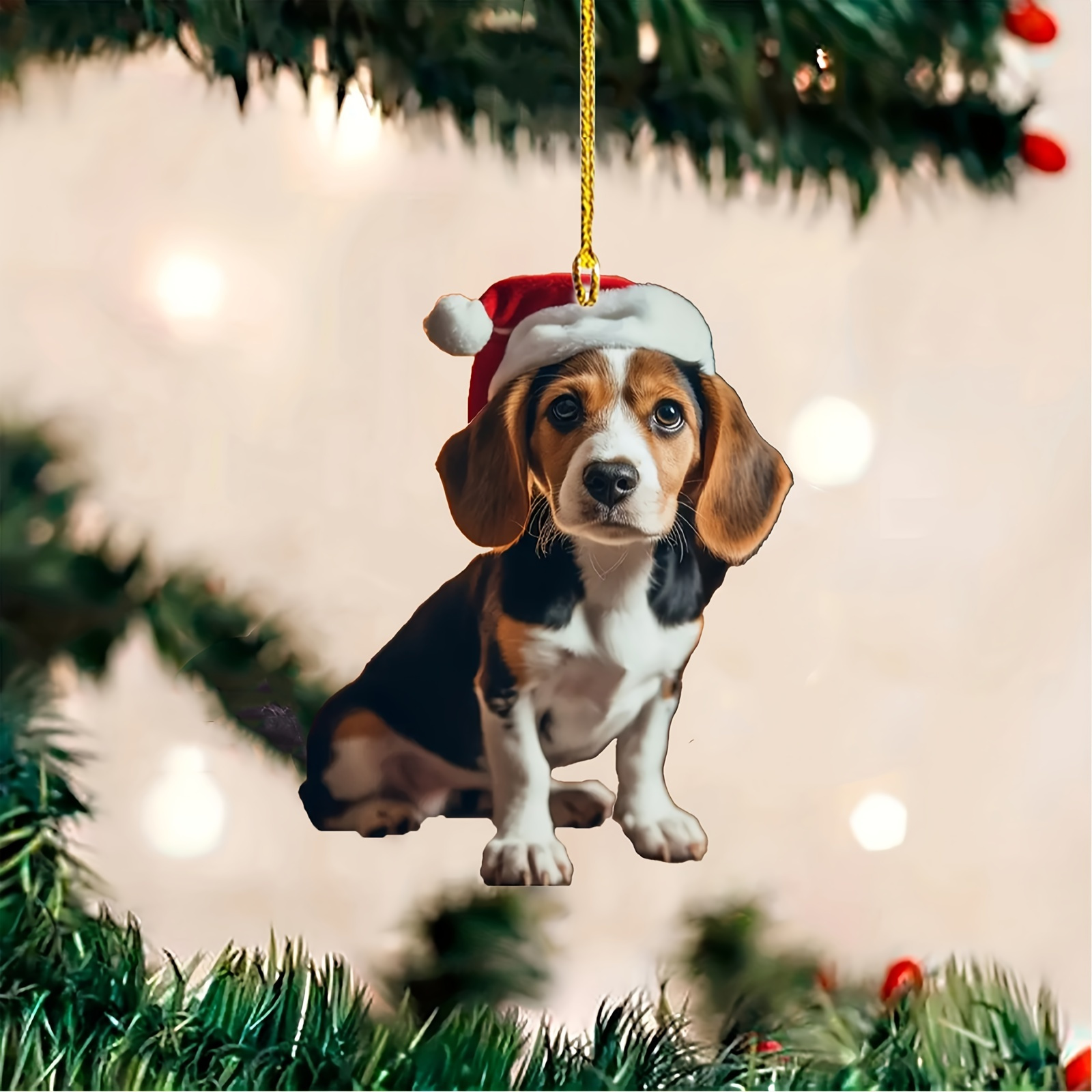

1pc Dog Christmas Ornament Hat, 2d Car Decoration, Hanging , For Pet , Keychain , Pendant