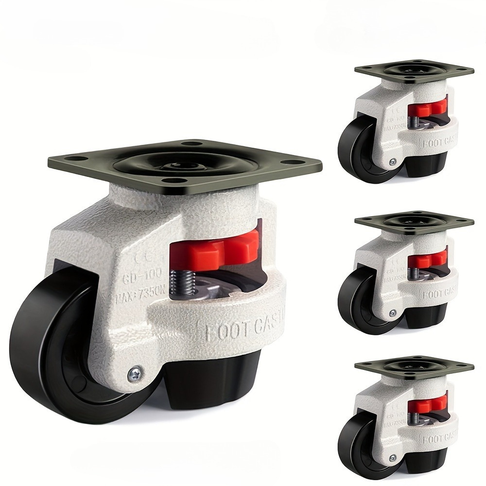 

4pcs Adjustable Nylon Wheel Casters - Aluminum Alloy Frame, Swivel Type, 100kg Capacity, For Material Handling, Construction, Ideal For Furniture/industrial Use, Suitable For Floor Types