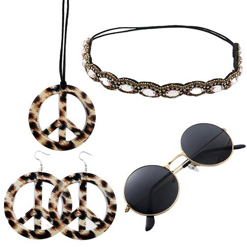 4pcs leopard peace talisman sets earrings necklace headgear fashion glasses set masquerade rave party decorations