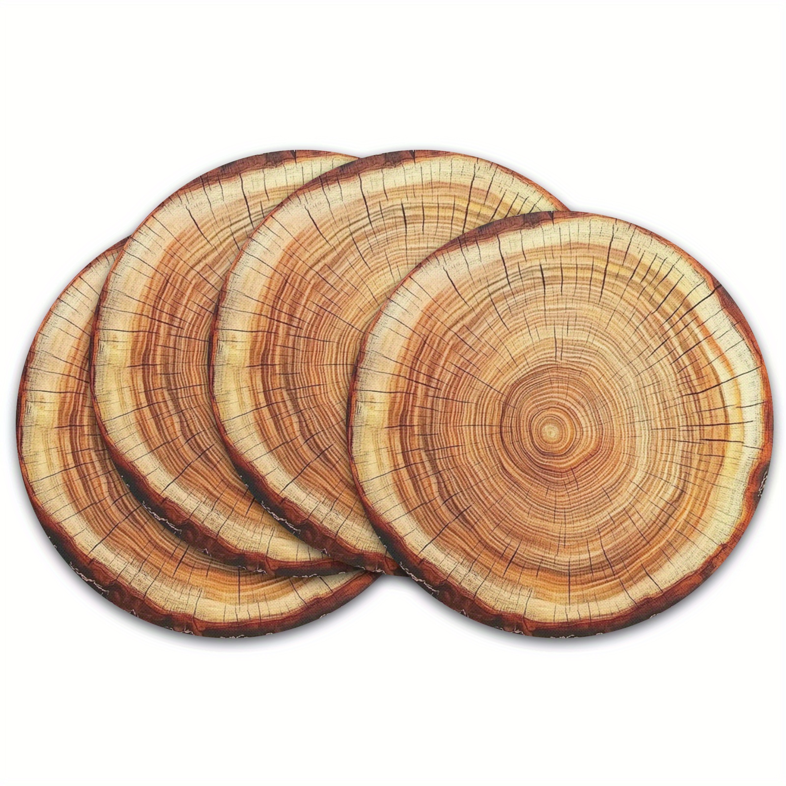 

4-pack 15-inch Linen Round Placemats, Tree Trunk Design, & Dining Decor, Handwash Only, Room Table Mats, Ideal Housewarming Gift