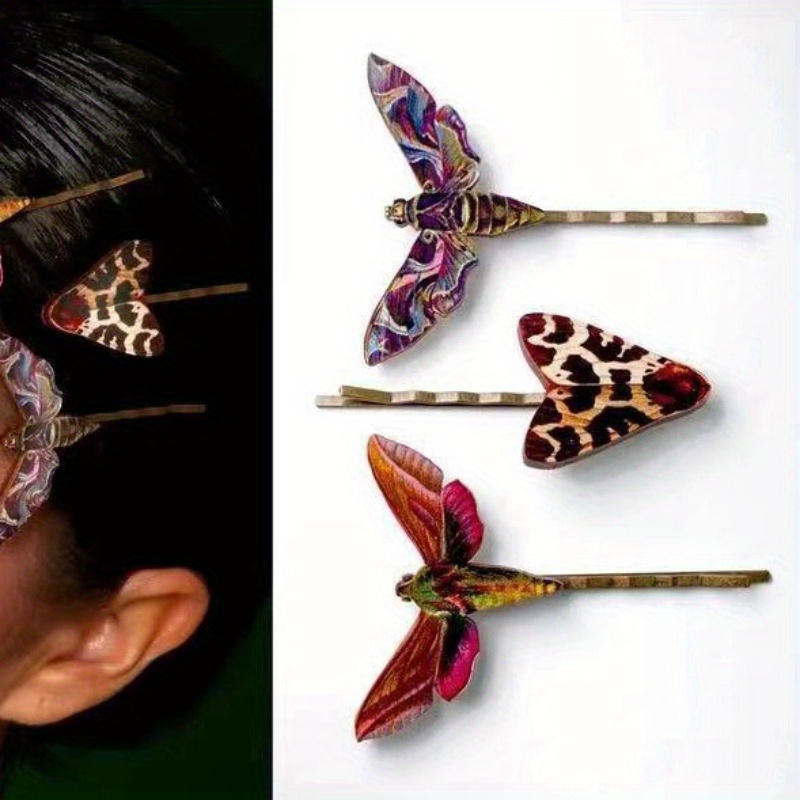 TEMU 3 Pcs Wooden Craft Animal Dragonfly Hair Clip Suitable For Halloween And Christmas