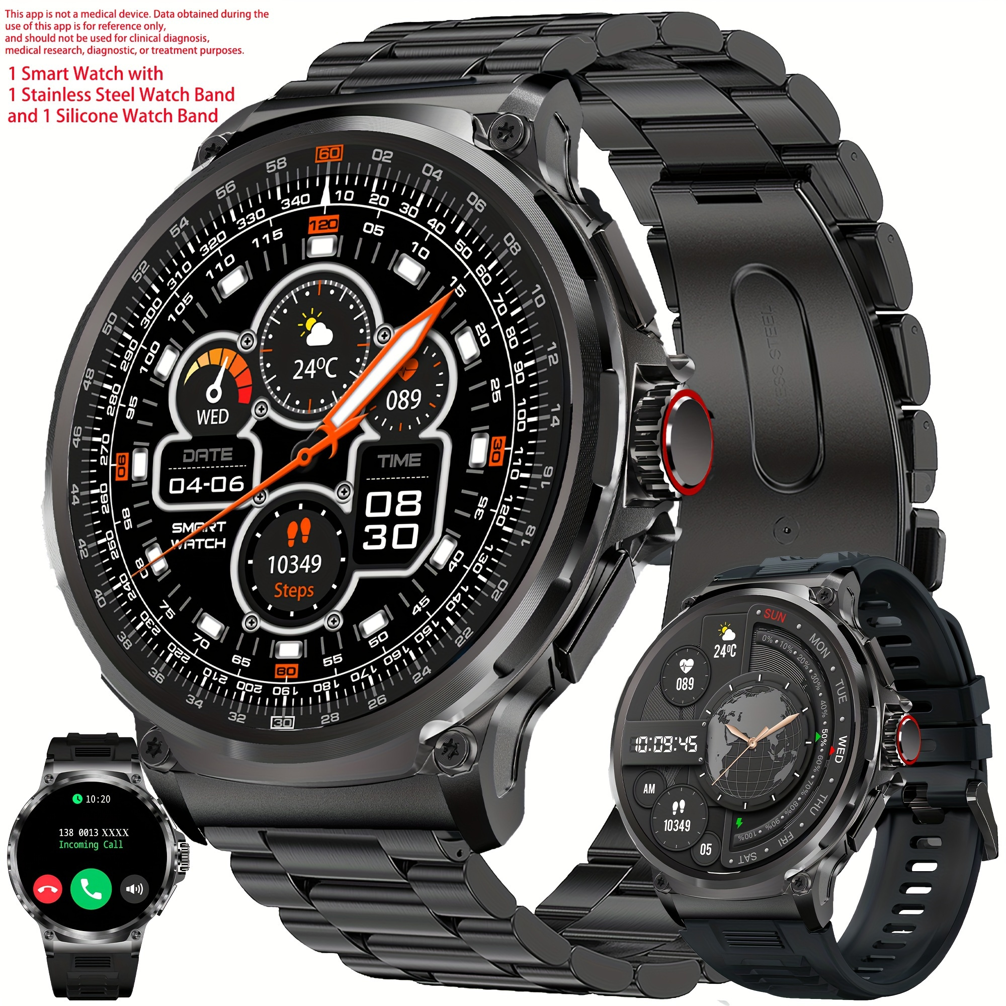 TEMU [advanced Smartwatch For Fitness] 2 Stylish Watch Bands Advanced Men's Smartwatch - 1.85" Activity With Call , Sleep Monitoring, Calorie