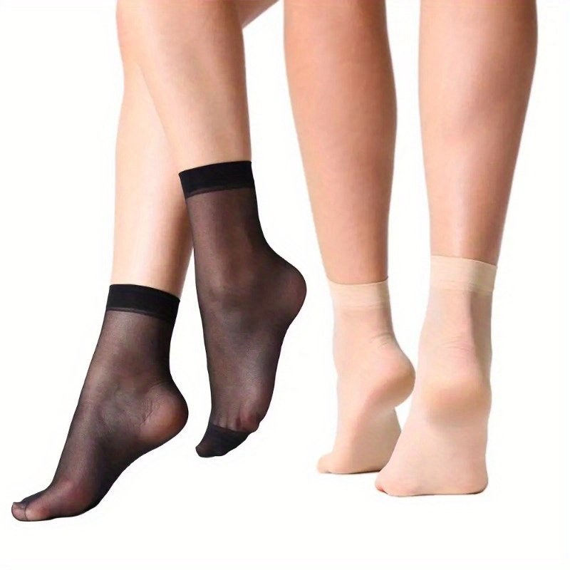 

10 Pairs Ultra-thin Sheer Ankle Socks For Women - Breathable Nylon, , Fashionable Solid Color