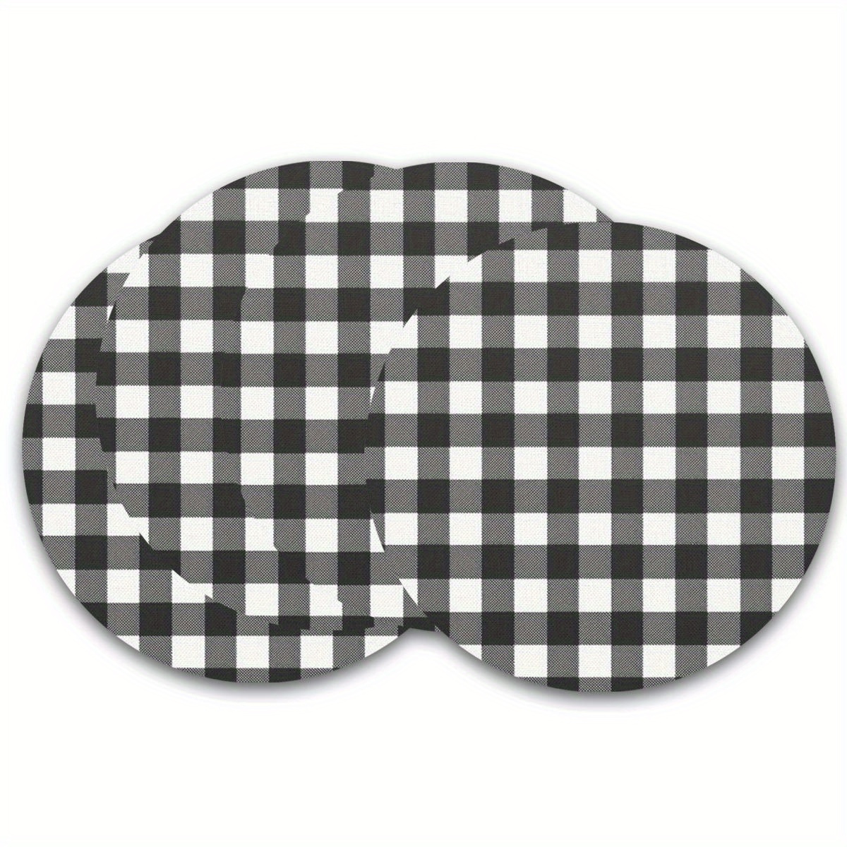 

4-pack Checkered Placemats, 15 Inch Round, Linen, Heat Resistant, Washable, Hand Wash Only, For Kitchen Dining Room Country Farmhouse Table Decor