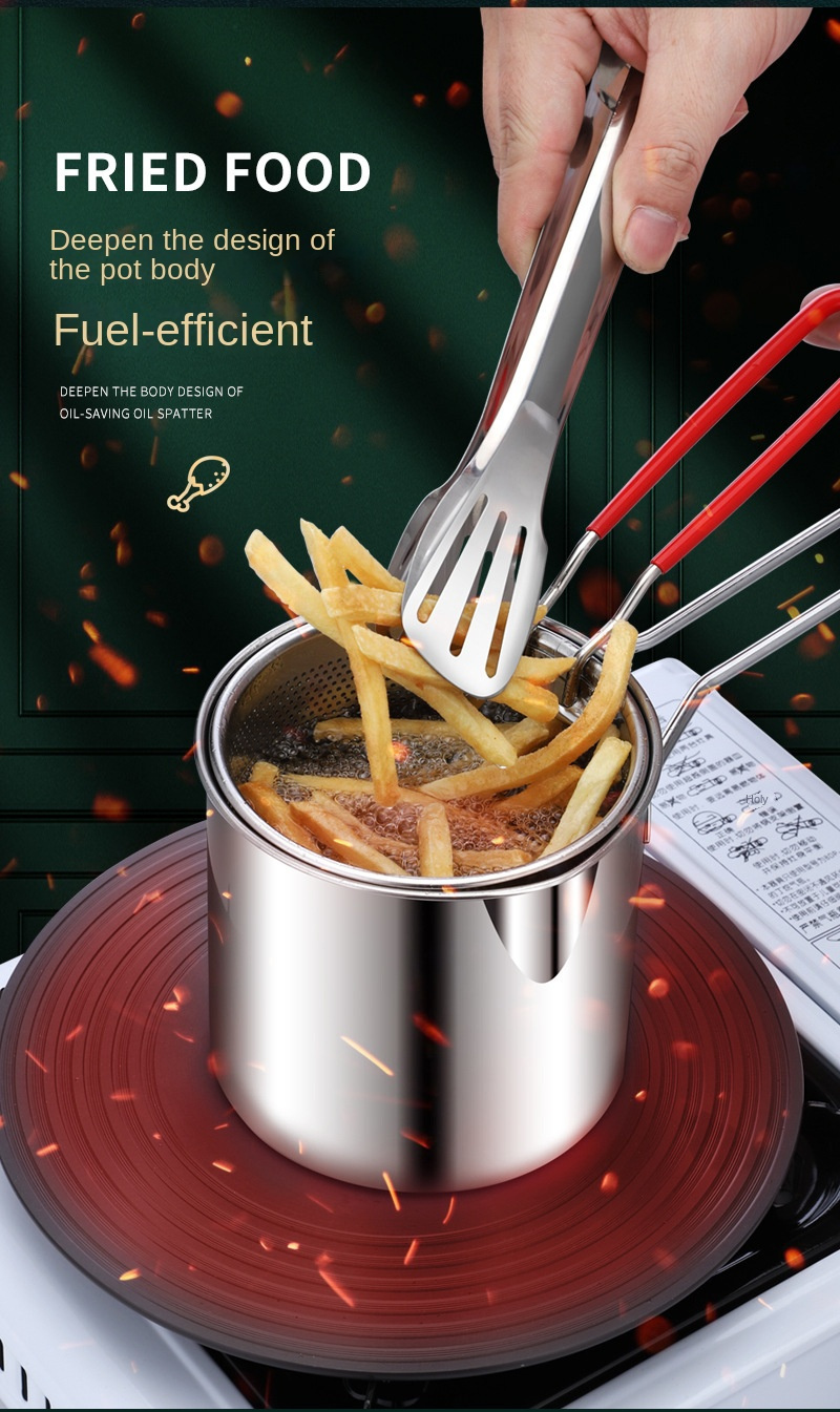 a stainless steel fryer suitable for frying   taro balls   beef balls hot milk hot soup household small frying pan small frying skewer with filter induction mini oil saving small frying pan Product details 0