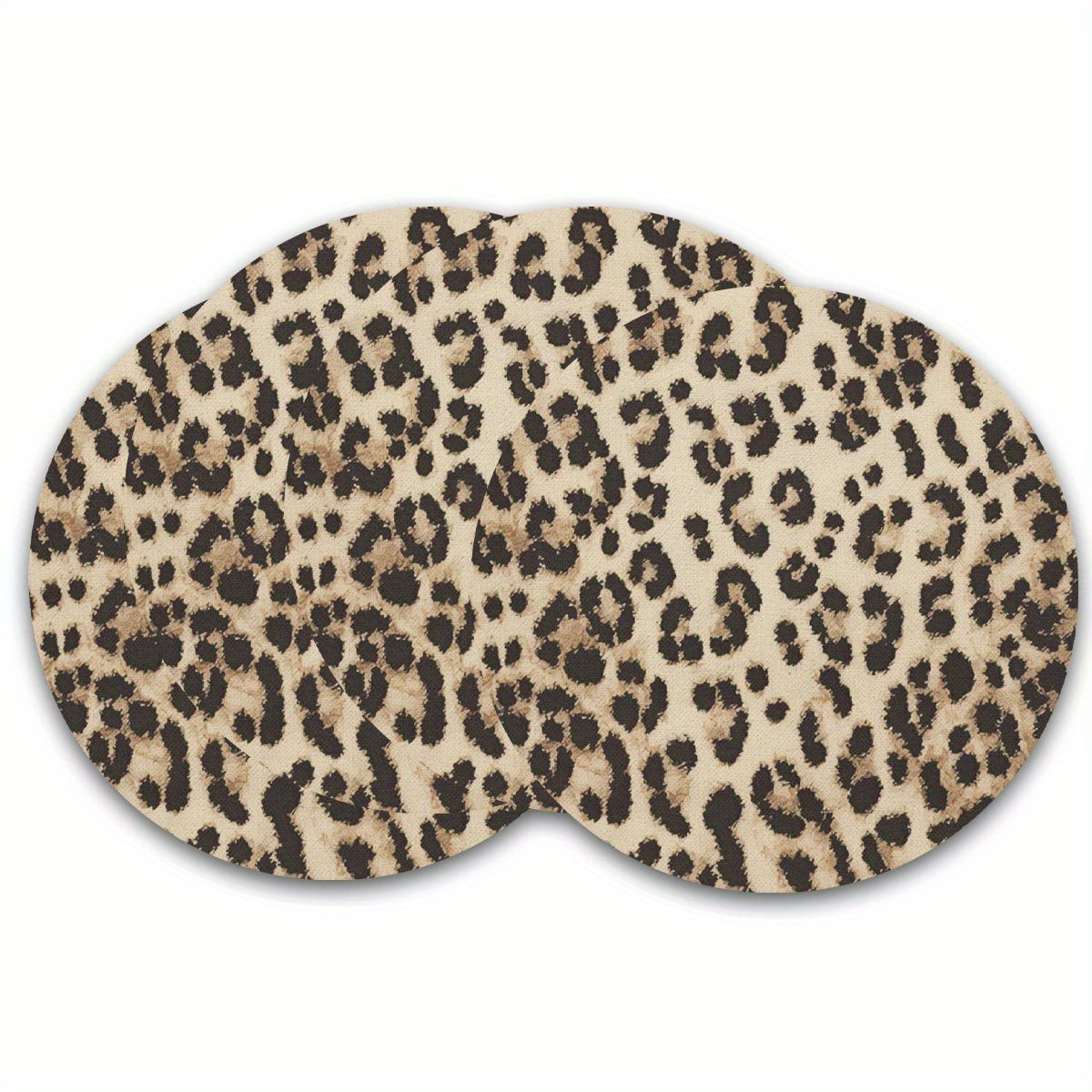 

Leopard Print Placemats Set Of 4 - 100% Linen Non-woven Fabric Table Mats, 15" Round Doilies - Hand Wash Only, Fade Resistant, For Dining, Kitchen, Party & Outdoor Use