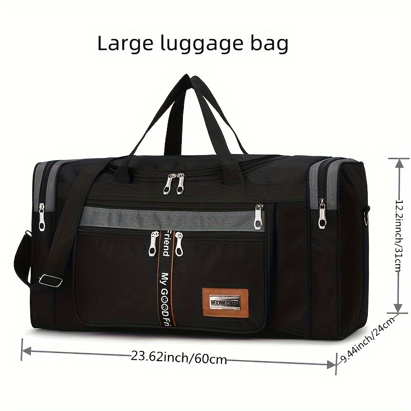 TEMU Stylish Large Capacity Travel Duffel Bag - Foldable & Portable, Business Trips & Clothing Storage, In Gray/black
