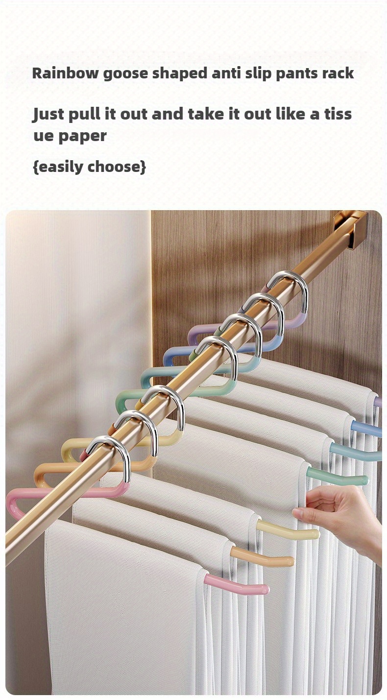 10pcs rainbow swan pants hangers   non slip space saving clothes rack for home dorms   design stainless steel details 1