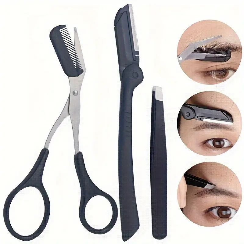 

3pcs Eyebrow Grooming Kit: Stainless Steel , - Fragrance-free, Design