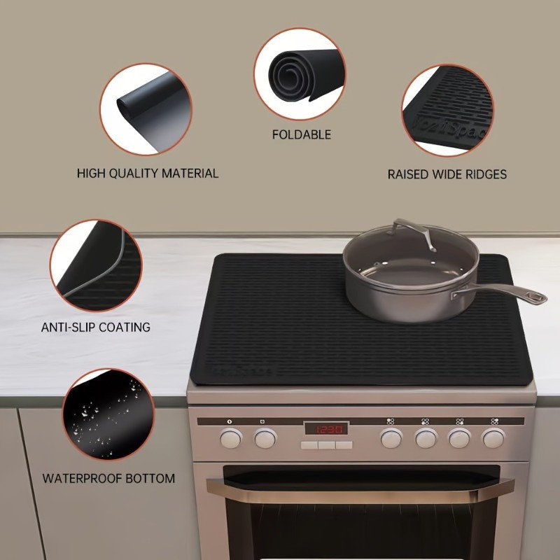 extra large silicone stove top protector 28 x20 heat resistant non slip waterproof with raised edges ideal for electric gas ranges kitchen essentials black details 0