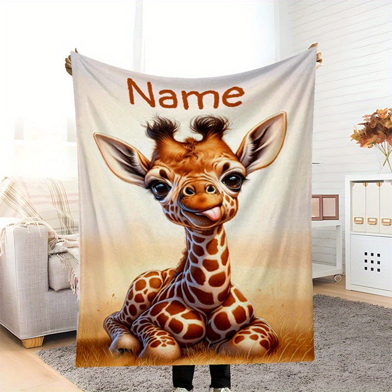 

Custom Name Printed Blanket Multifunctional Soft Personalized Cute Giraffe Animal Pattern Blanket Comfortable Birthday Christmas Halloween Gift Blanket Sofa Blanket Home Bedroom Decorate