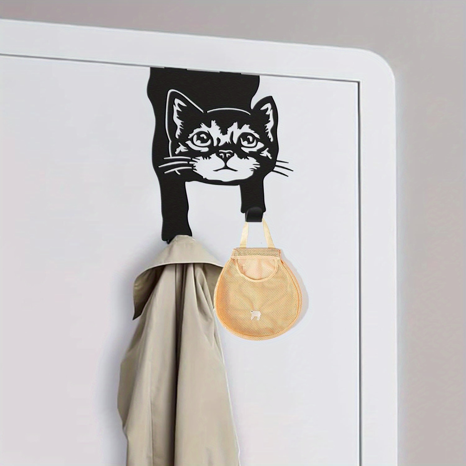 E-shop Katzen-Türhaken aus Eisen, kein Werkzeug erforderlich, kompaktes Design, rostfreie schwarze Beschichtung, Tür-Kleiderhaken für