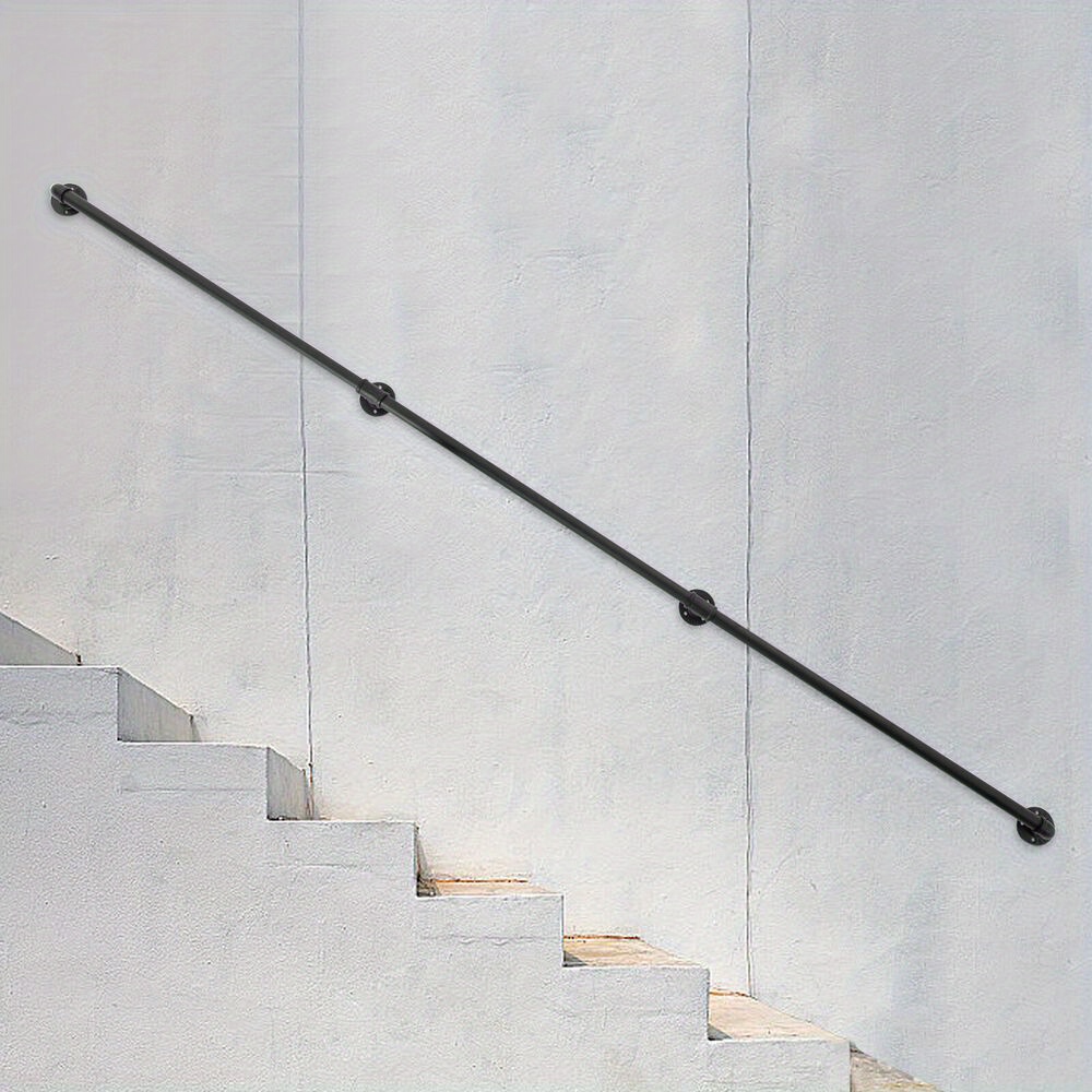 Image of Metal Industrial Stair Railing Hand Rails For Steps Stair Railing Hand Rail Kit Wall-mounted 9ft Staircase Handrails Railing For Outdoor & Indoor Stairs