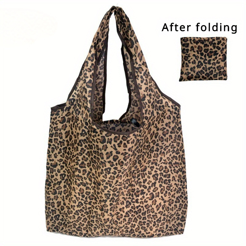 

Leopard Print Large Capacity Foldable Shopping Bag - Polyester, Reusable & Portable For Groceries, Clothes Storage, Travel & Gifts