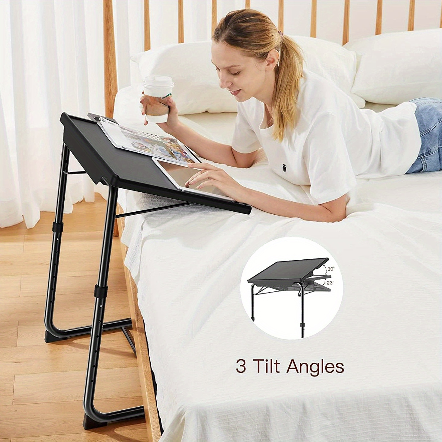 

[2pcs Adjustable Folding Desk] 2pcs Dreamsmith Adjustable Folding Desk, Pc Material, Multi-position Laptop Stand With 6 Height Levels & 3 Tilt , Portable And , With For Bed, Sofa, And Office Use