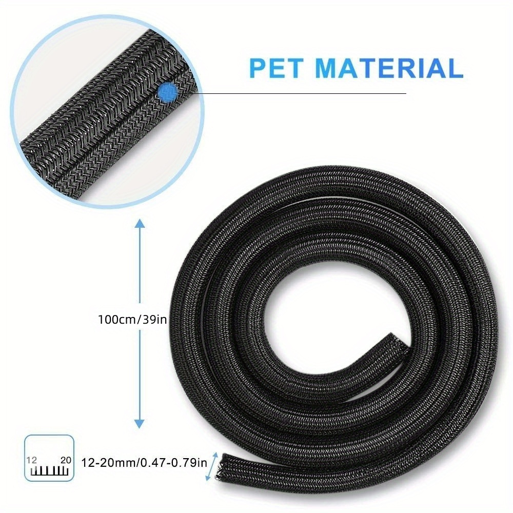 39-Inch Black Cable Sleeve Protector - Durable Nylon Wire Loom Tubing for USB, Power, Audio &amp; Video Cables - Cat Chew Guard &amp; Organizer