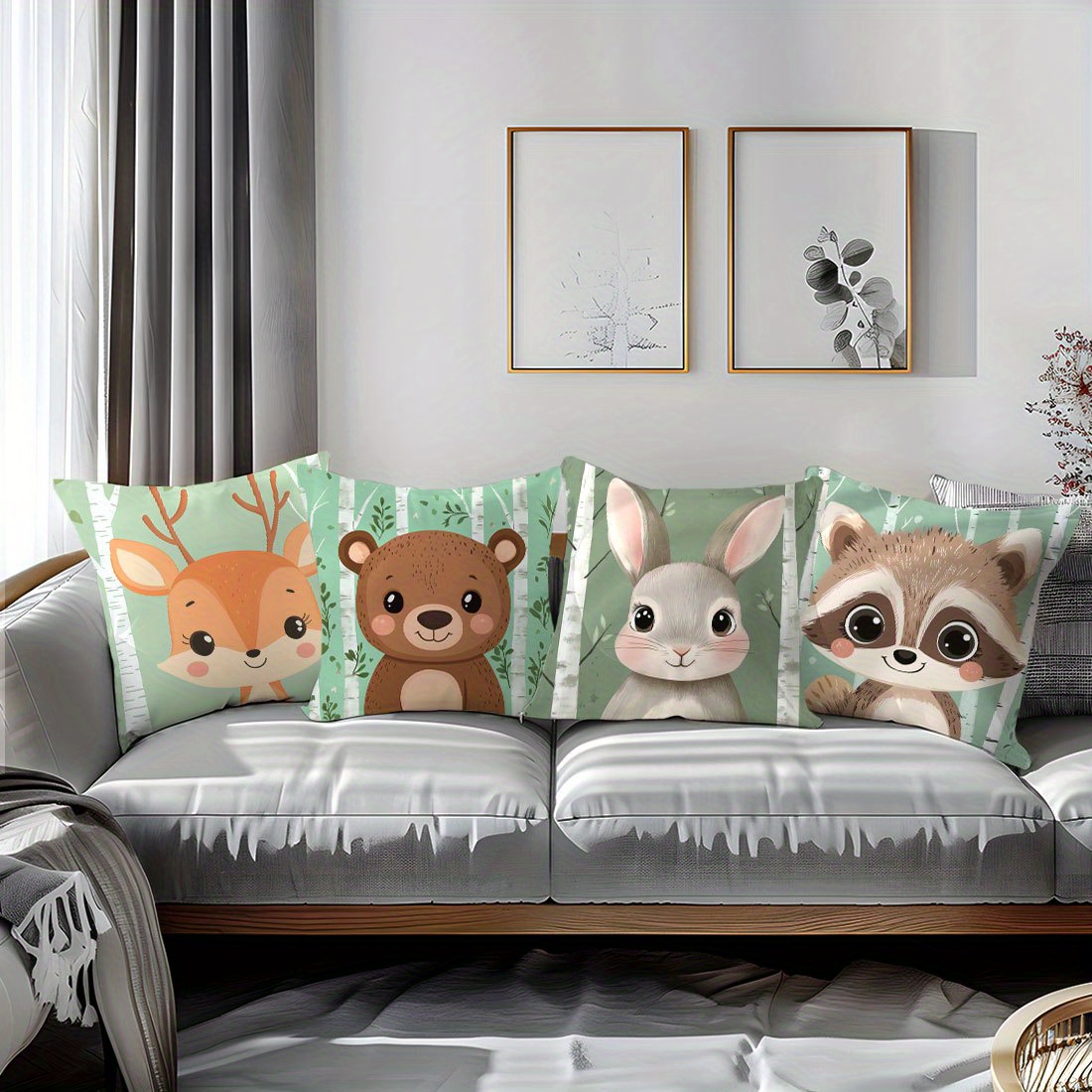 

4pcs Set Cartoon Animal & Printed Throw Pillow Covers - Soft Velvet, Zip Closure, Machine Washable, 18x18 Inches - Home Decor, Contemporary Style Style