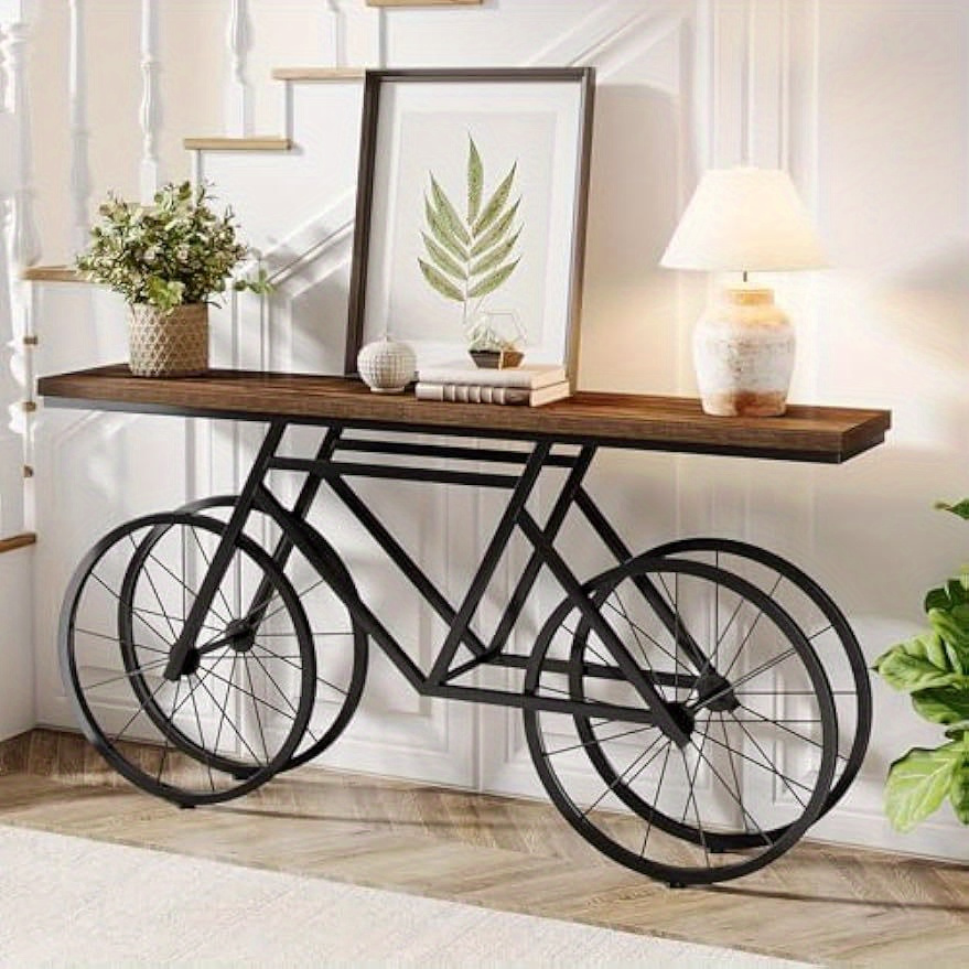 

70.9-inch Extra Long Console Table, Narrow Sofa Table With Bicycle Metal Base, Entryway Table Behind Couch Table For Living Room, Hallway, Entrance, Foyer, Rustic Brown