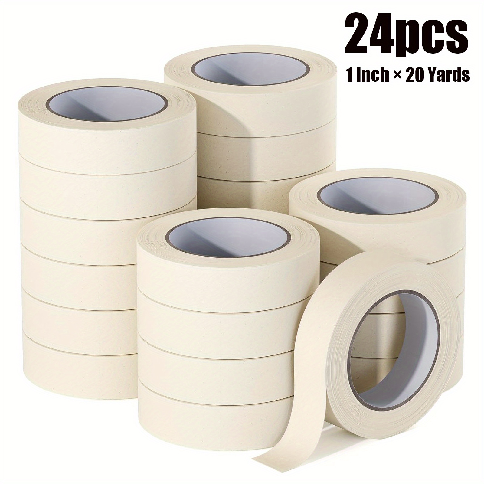 TEMU 24pcs Masking Tape Roll, 1 Inch × 20 Yards Per Roll, Purpose Bulk Masking Tape For Painting, Arts, Crafts, Labeling, And Light-duty Packaging