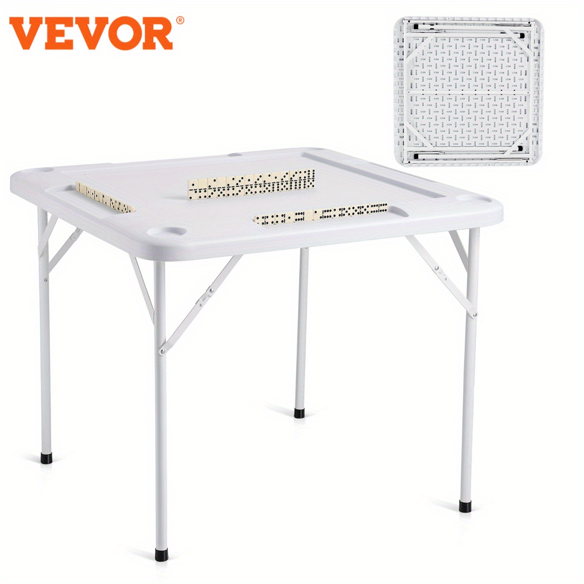 

Vevor , Square 4 Player Folding Card Table With 4 Cup Holders & 4 Chip Trays, Portable Game Table With 1 Set Of For Mahjong Puzzles, 35.4 X 35.4-inch, White