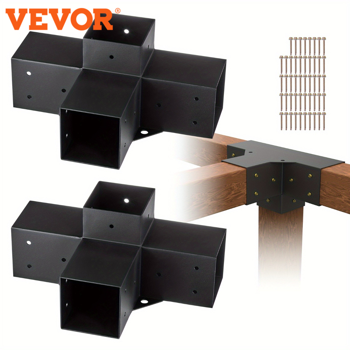 

2pcs Vevor Heavy Duty Metal Corner Brackets, 4x4 Inch, Black, For Pergola And Gazebo Construction