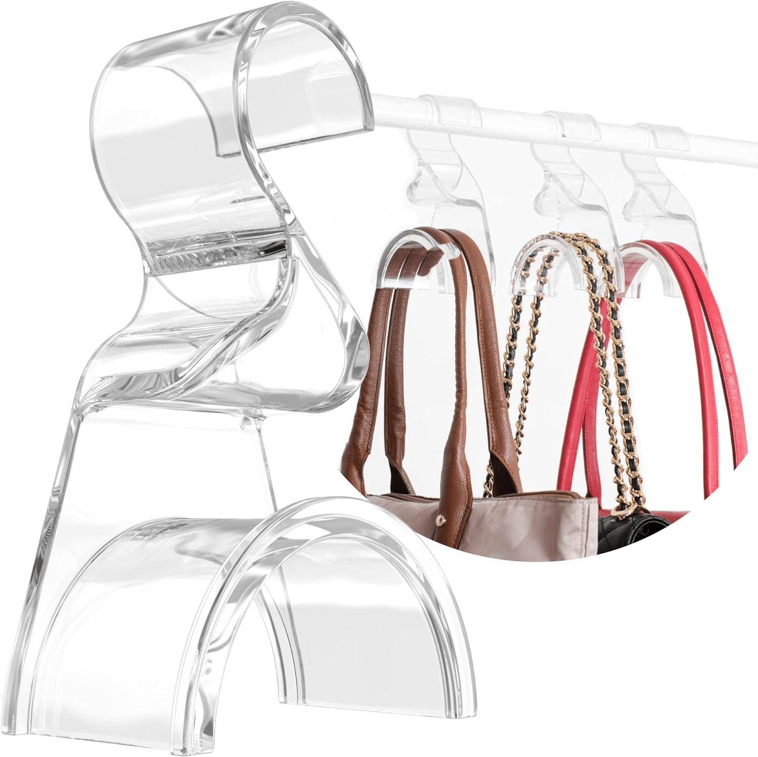 Space-Saving Clear Acrylic Handbag Hanger - Sturdy Purse & Hat Organizer for Closet, Dorm Storage Rack details 10