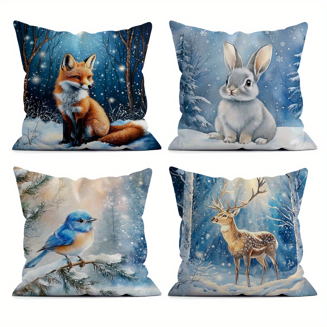 E-shop 4er-Set einseitig bedruckte Zierkissenbezüge für Sofas mit Winter-Tiermotiv – Kissenbezüge aus Pfirsichhaut-Samt 45*45cm