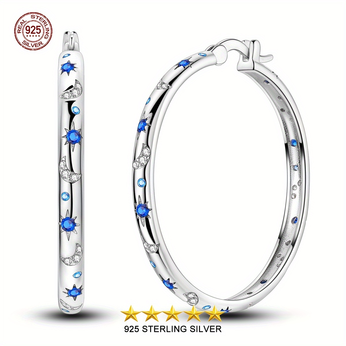 

Exquisite S925 Sterling Silvery Starry Night Hoop Earrings For Women, Hypoallergenic Elegant Sexy Fine Jewelry Gift - Theme With Synthetic Cubic Zirconia, Daily And Festival Wear,