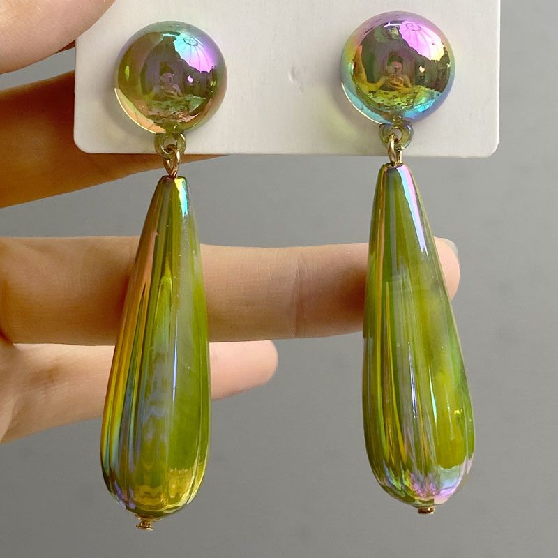 TEMU Magenta Resin Water Drop Earrings, A Trendy And Minimalist Accessory From Korea, Featuring Unique And Stylish Designs That Are Versatile And Vintage For Women.