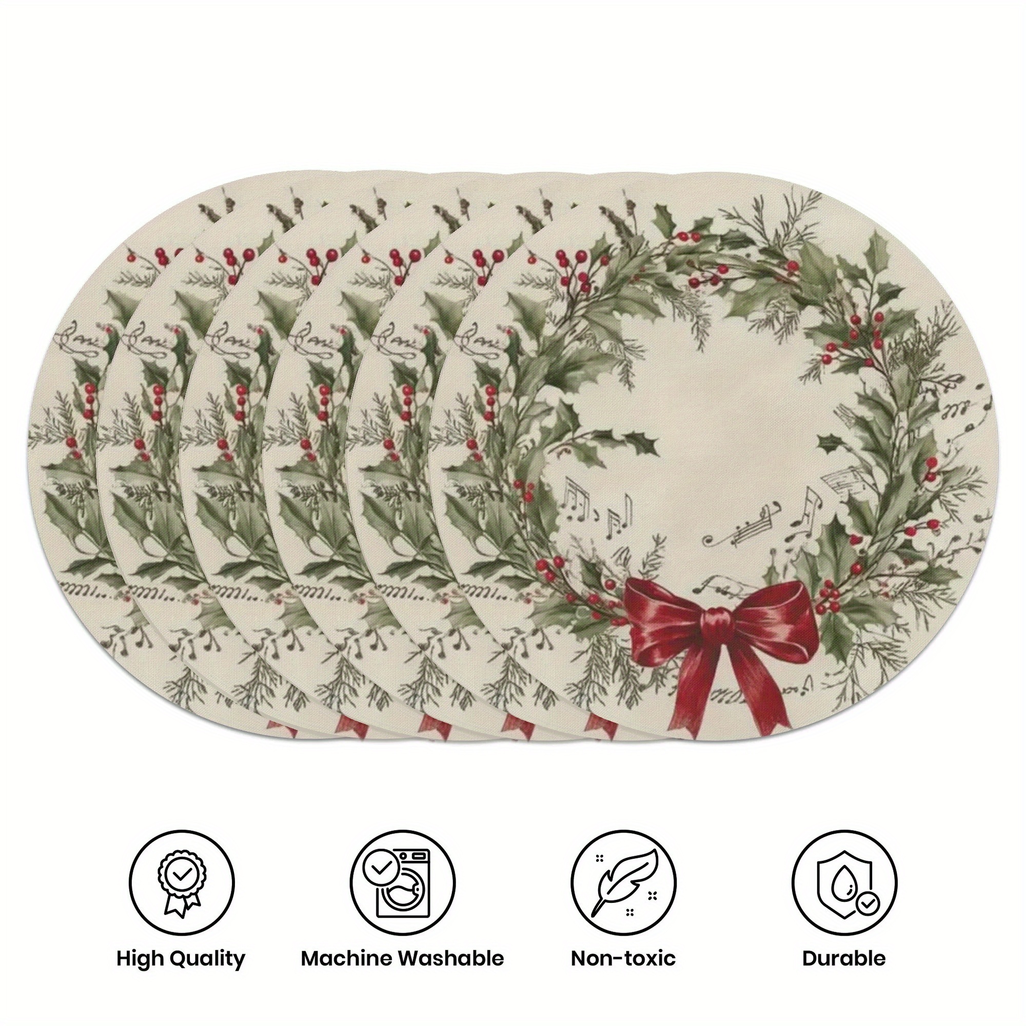 

Ensemble de 6 Sets de Napperons Festifs de Noël - Ronds de 15" en Polyester avec Design Floral de Fête, Parfaits pour les Repas de Noël & Décoration de , Décoration de Noël, Idéal pour Noël