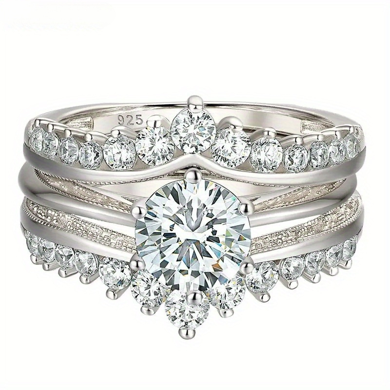 - 1 Set Of 3 Carat, Moissanite Decoration, Solid 925 Sterling Silvery, Wedding Ring Set