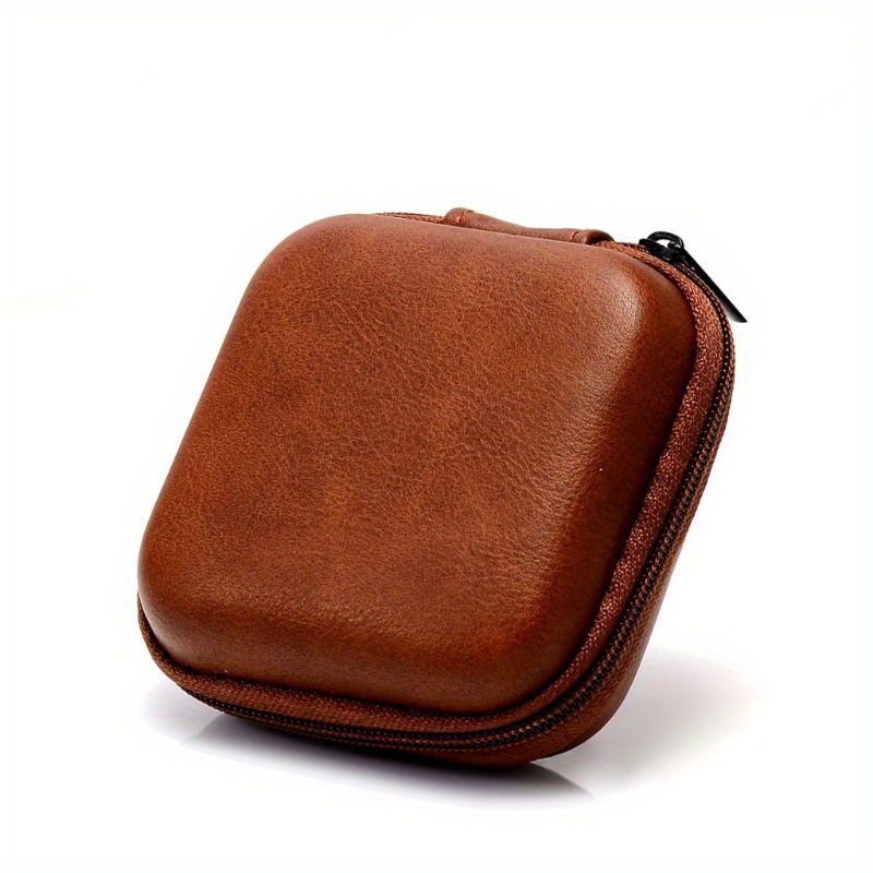 

Usb Storage Bag Leather Earphone Headset Cover Protector Mini Portable Zipper Headphone Case Earbuds Pouch Box, Leather