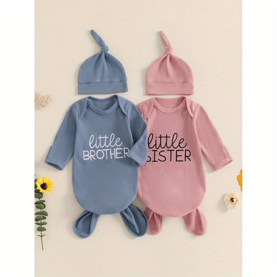 

Embroidered Lettering - Long Sleeve & Matching Hat Set For & , 0-3 Months, For