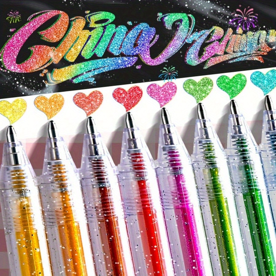 

8/12/18pcs Glitter Gel Pens Set, Fluorescent Markers For Drawing, Journaling, Diy Crafts For Student , Painting, Card Making, And Coloring