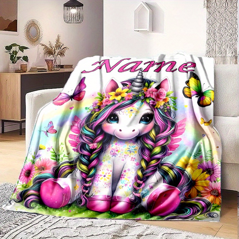 

Custom Name Unicorn Blanket - Soft, Warm Flannel With Vibrant 3d Printed Rainbow Pony Design - Ideal For , Camping, Travel - Perfect Personalized Gift For Family, , Unicorn Gifts