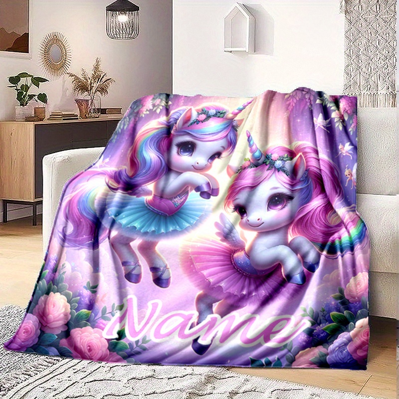 

Personalized Unicorn Name Blanket - Flannel Throw With Custom Print, Napping, Camping & Travel | Comfort | Ideal Holiday Gift For | Cozy Bedding Accessory