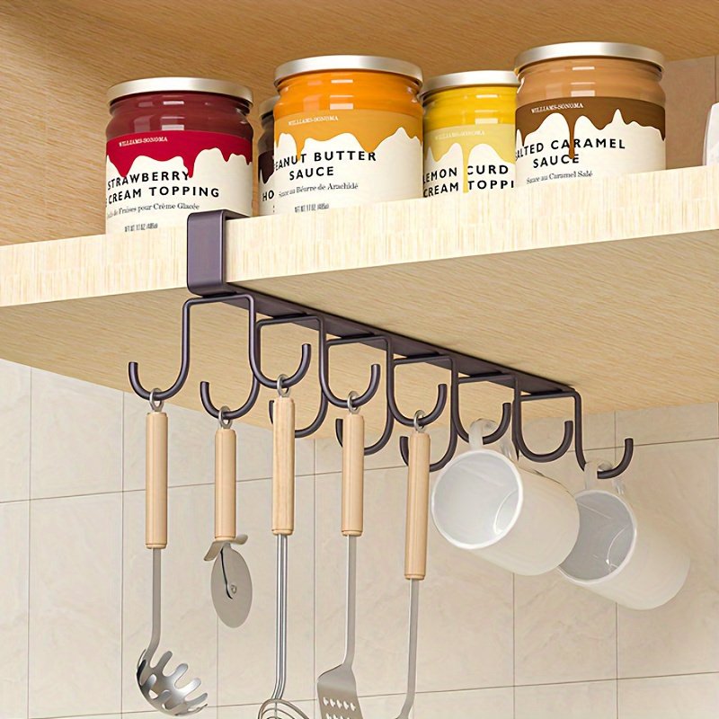 2pc metal double row hook rack traceless iron cup holder no punching open storage kitchen organizer for knives chopping boards and utensils details 1