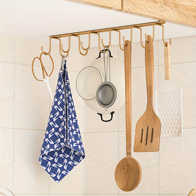 2pc metal double row hook rack traceless iron cup holder no punching open storage kitchen organizer for knives chopping boards and utensils details 3