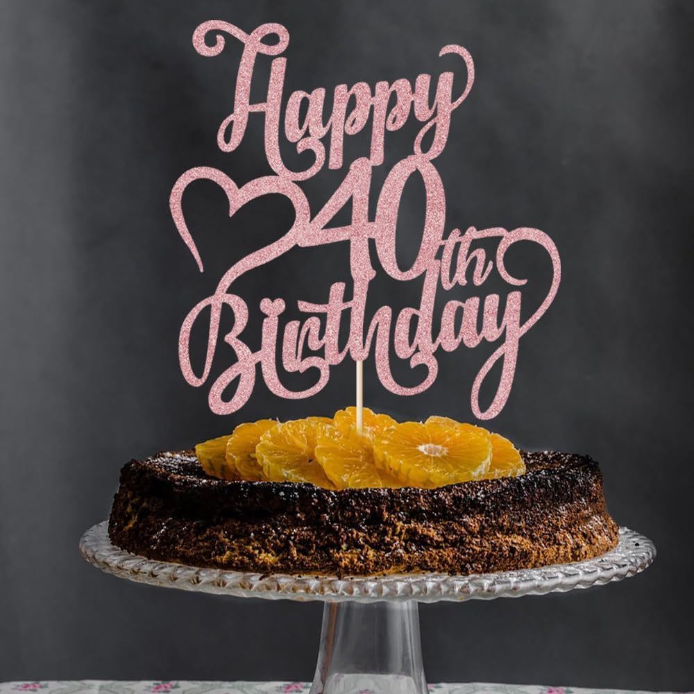 1pc, Rose Golden Glitter Happy 40th Birthday Cake Topper - 40th Anniversary/birthday - Hello 40, Cheers To , 40& Topper Party Decoration