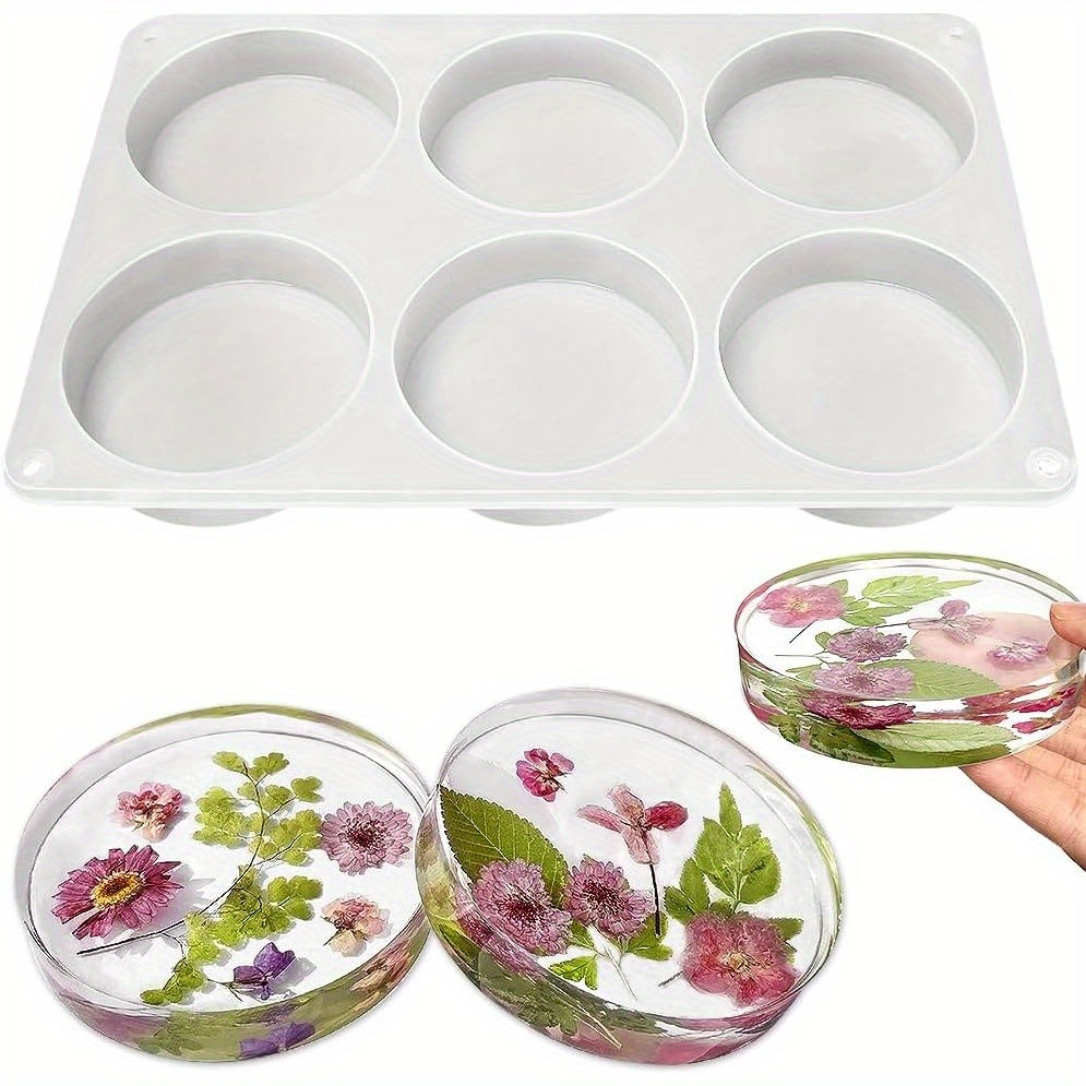 

4-inch Deep Round Silicone Coaster Molds, 6-cavity Set For Epoxy Resin Crafts And Flower Bouquet Preservation