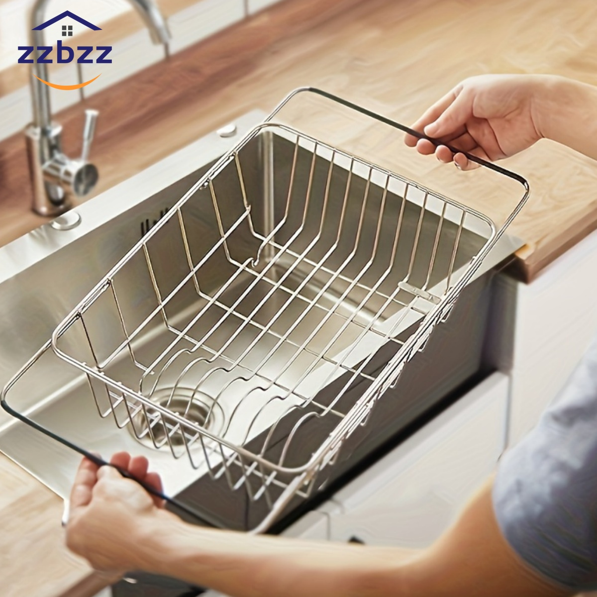 

Zzbzz Adjustable Stainless Steel Over Sink Dish Drying Rack, Telescopic Drainer Basket With Expandable Arm, Multipurpose Kitchen Utensil Organizer, Uncharged, For Drying Dishes, Fruits, And Vegetables