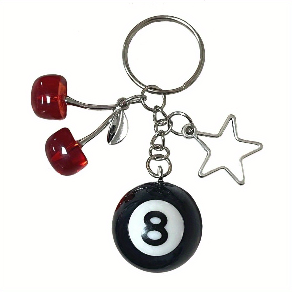 

Aperture Five-section Chain Big 8 Red Hollow Five-pointed Star Keychain 8 Billiards Keychain Y2k Key Ring